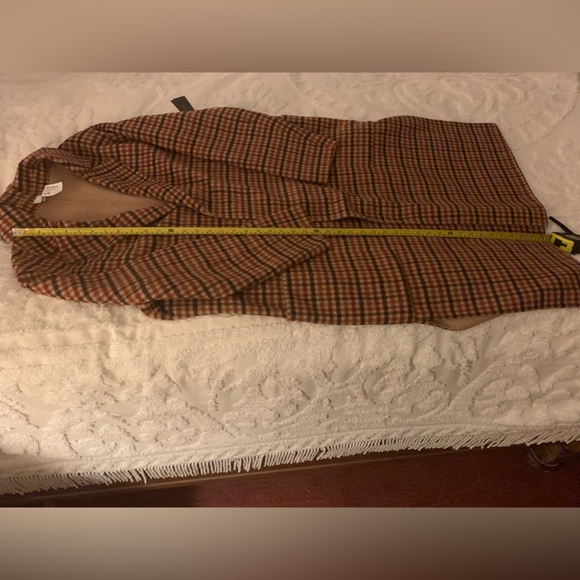 NWT Banana Republic Reversible Coat: Brown Plaid & Camel, Open, Tie Belt, Large - Picture 16 of 16